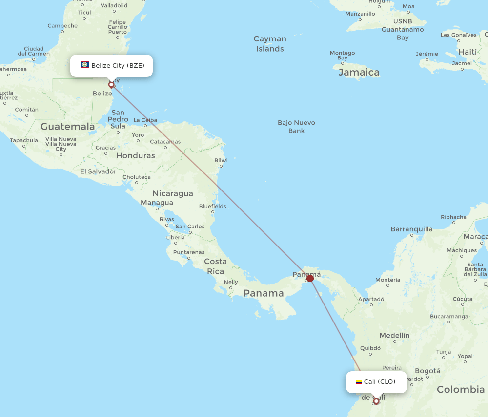CLO to BZE flights and routes map