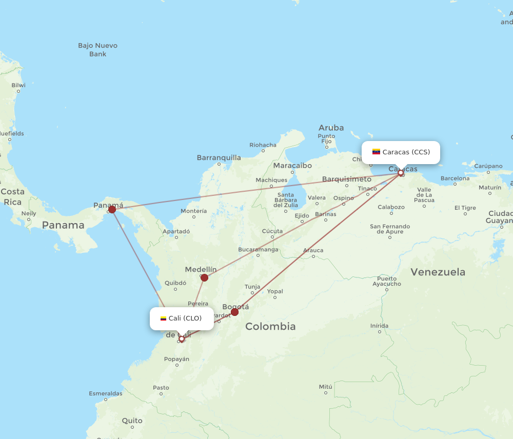 CLO to CCS flights and routes map