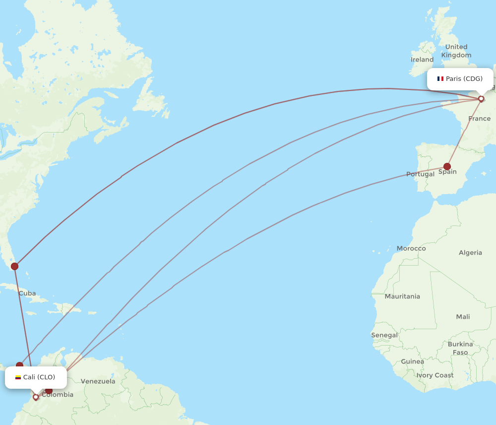 CLO-CDG flight routes