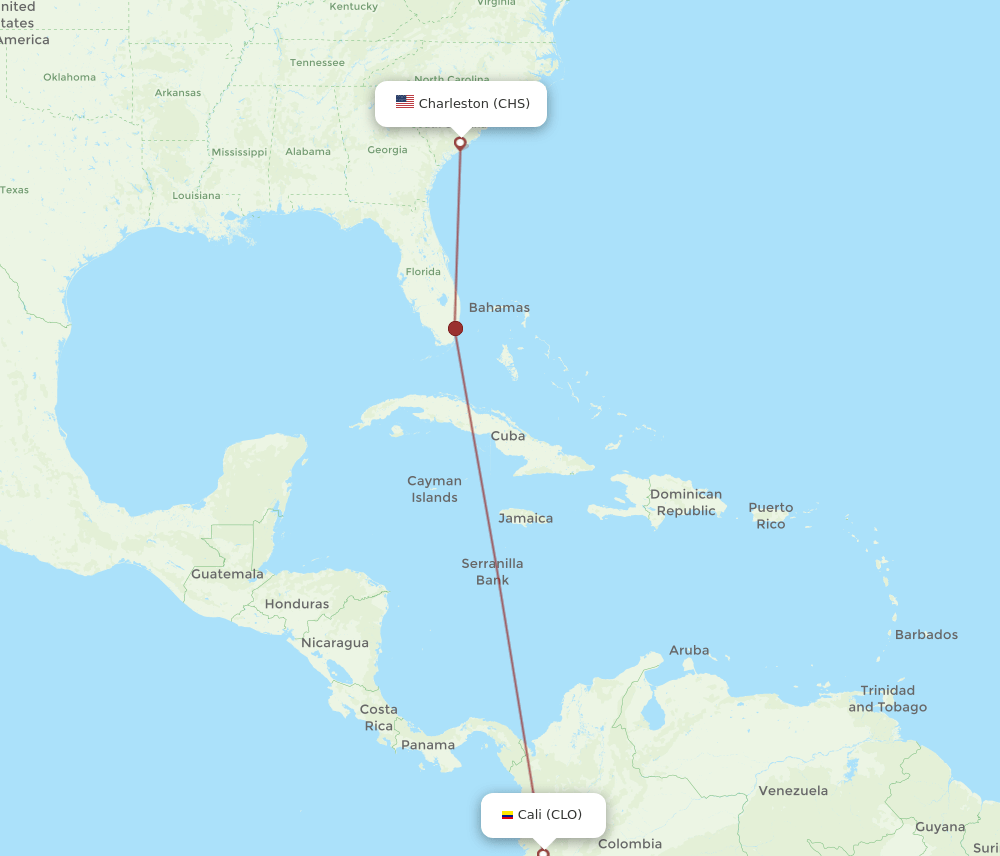 CLO to CHS flights and routes map