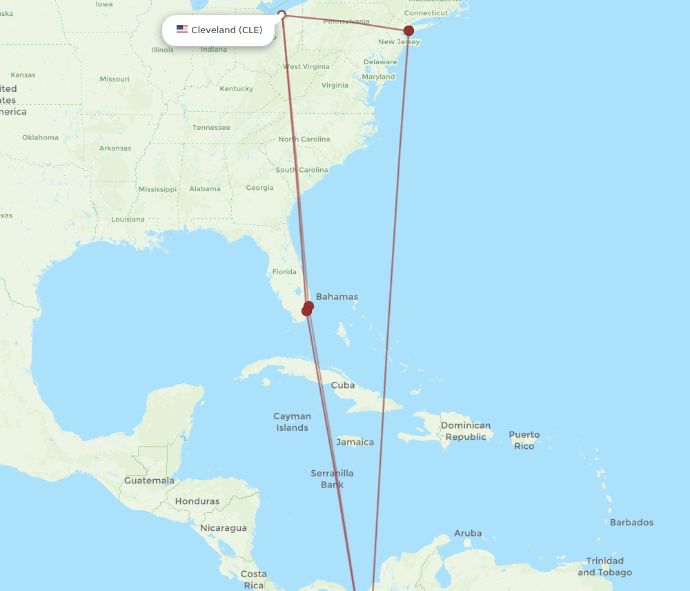 CLO to CLE flights and routes map