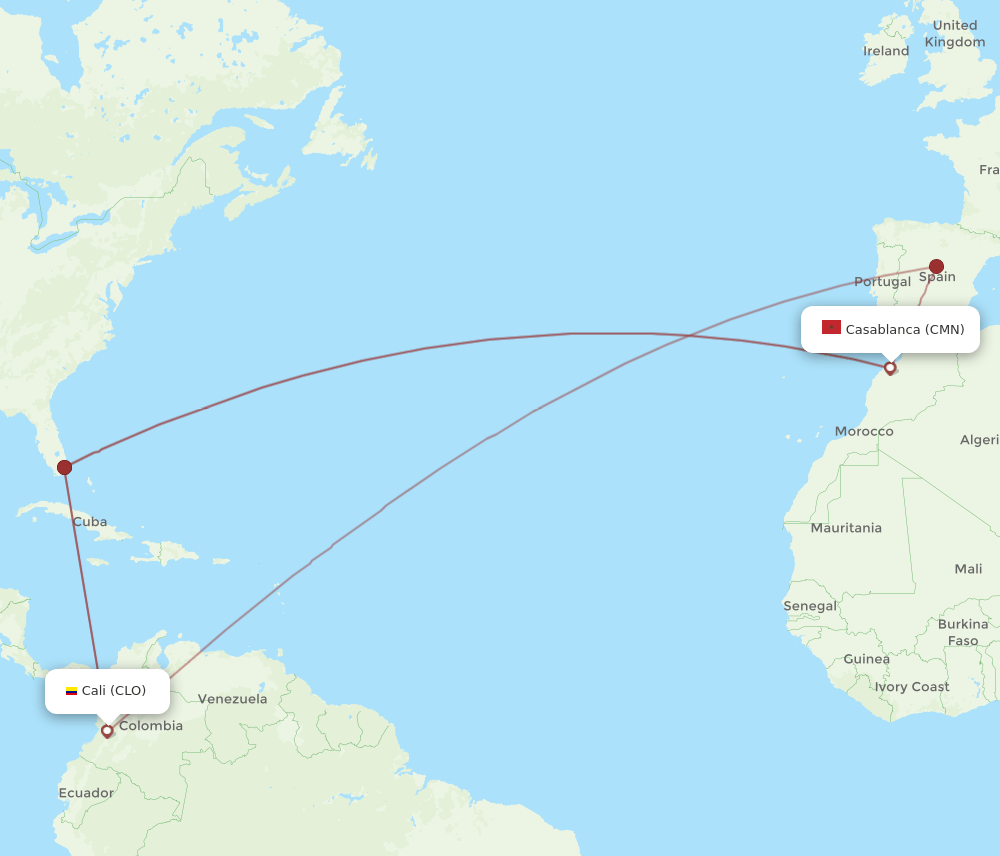 CLO to CMN flights and routes map