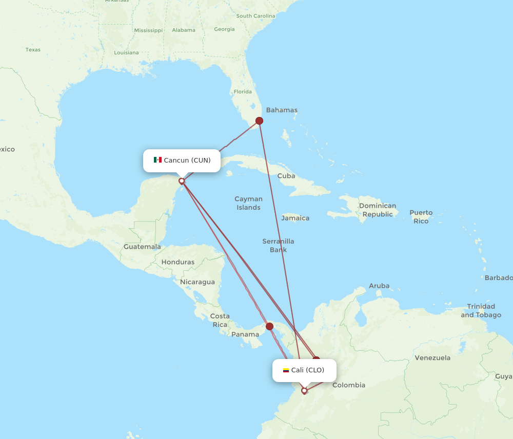 CLO-CUN flight routes