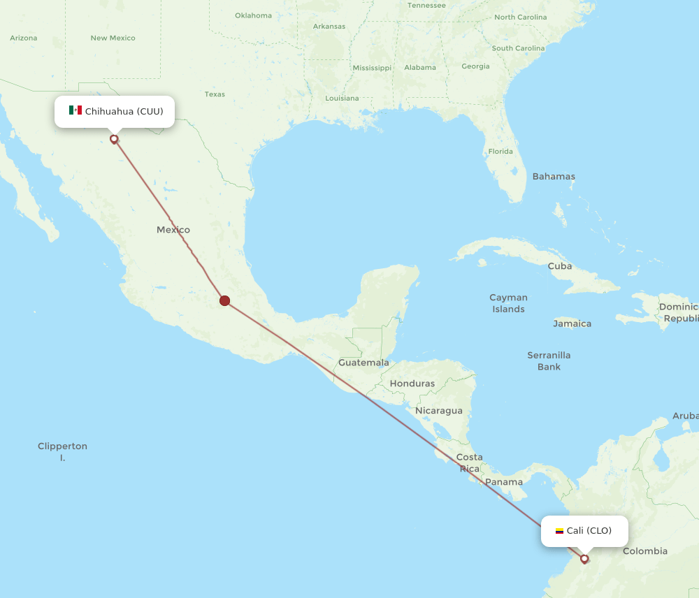 Chihuahua - Cali route map and flight paths