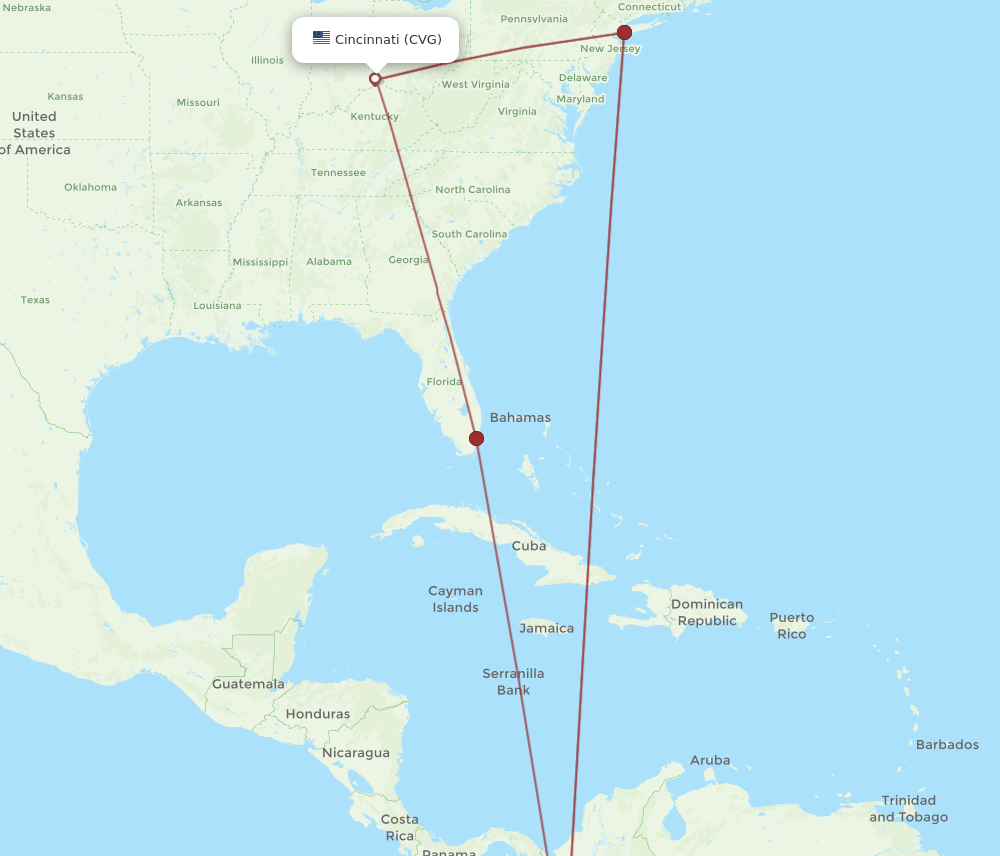 CLO to CVG flights and routes map