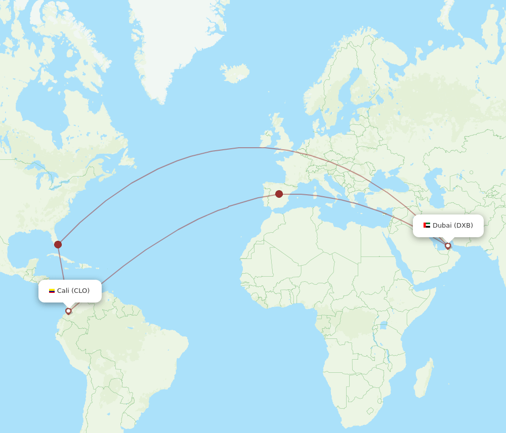 CLO-DXB flight routes