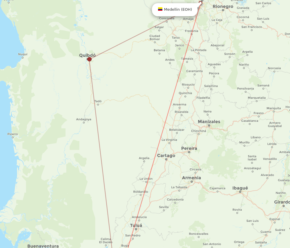 CLO to EOH flights and routes map