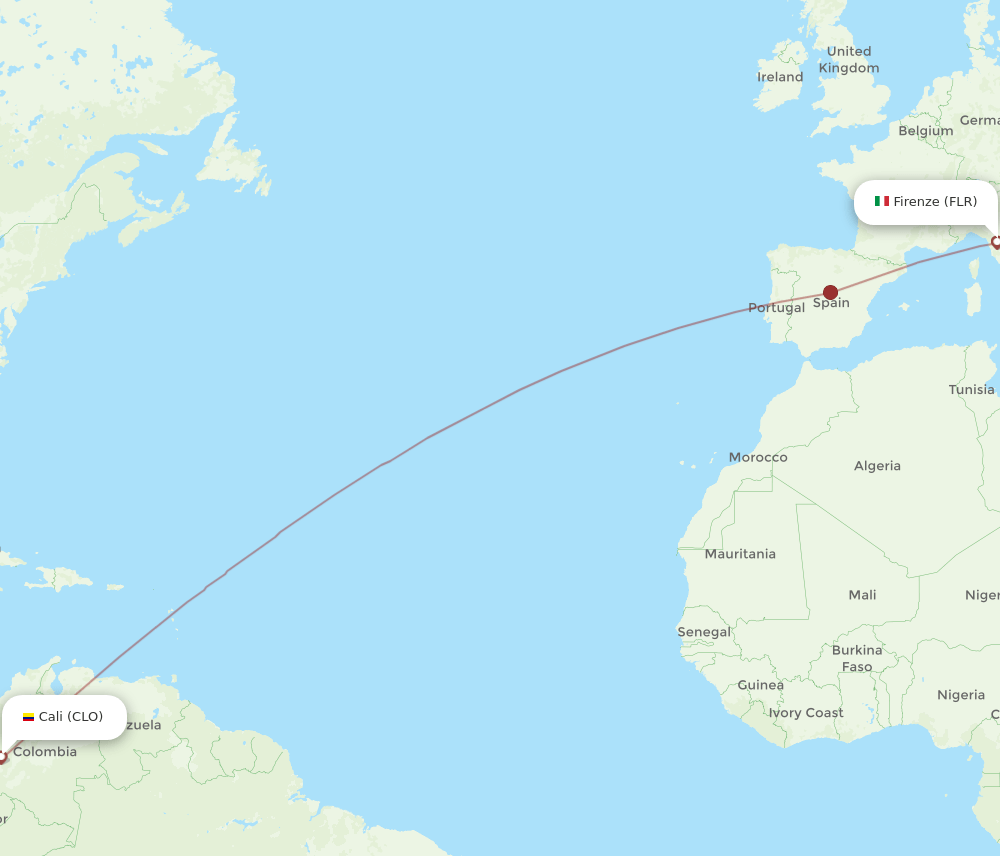 CLO to FLR flights and routes map