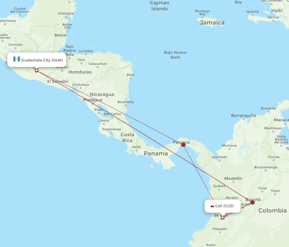 CLO-GUA flight routes