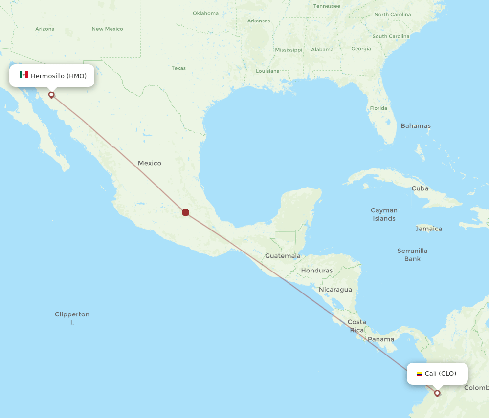 Hermosillo - Cali route map and flight paths