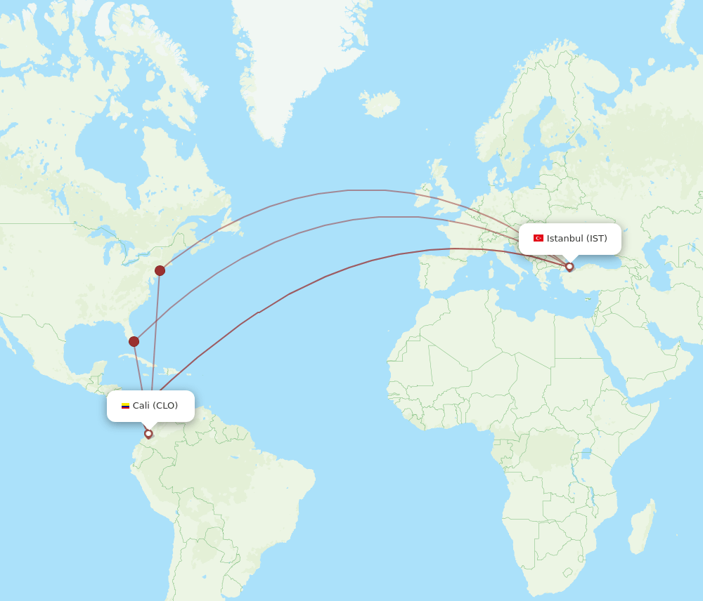 CLO to IST flights and routes map