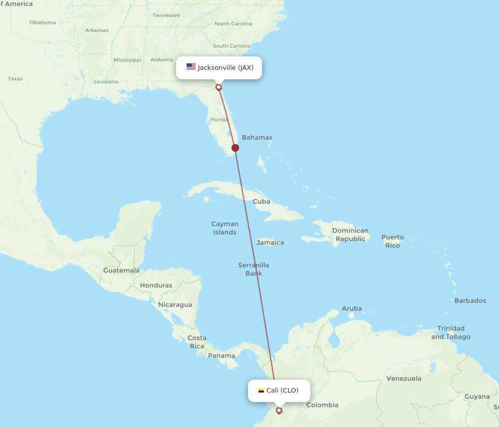 CLO to JAX flights and routes map