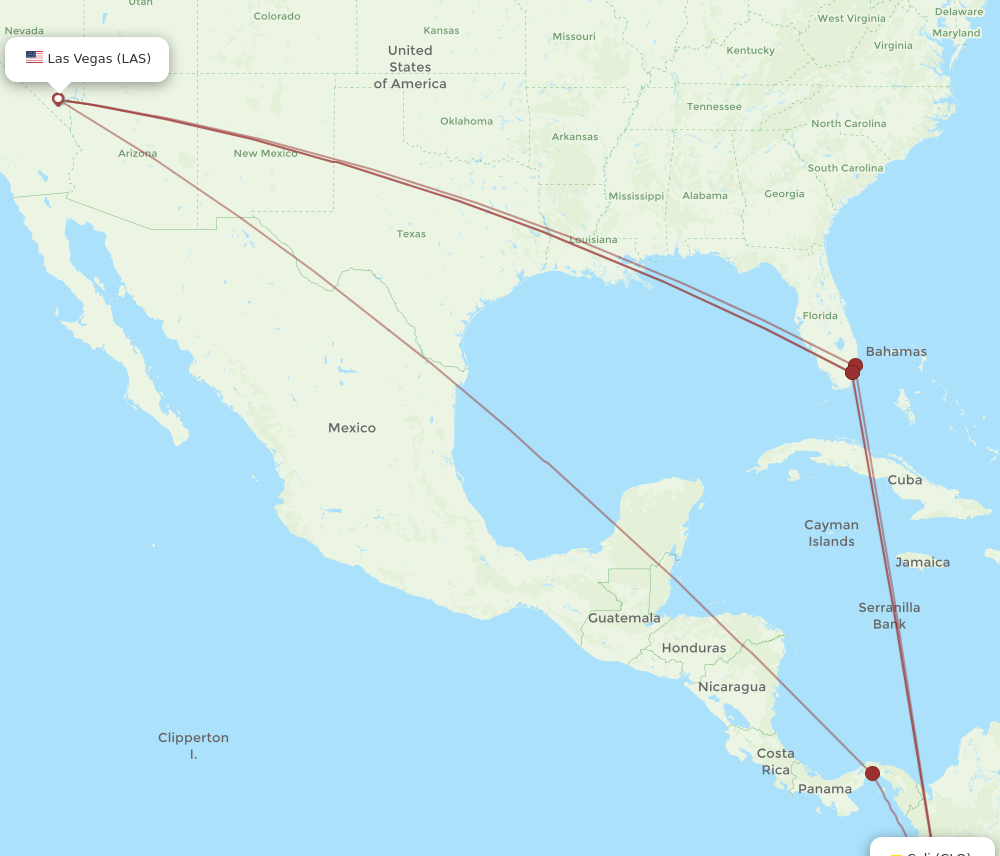 CLO to LAS flights and routes map