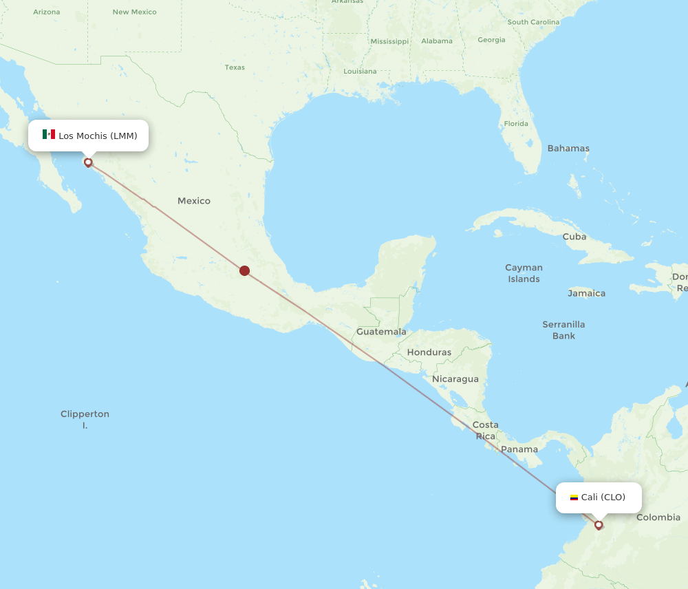 Los Mochis - Cali route map and flight paths