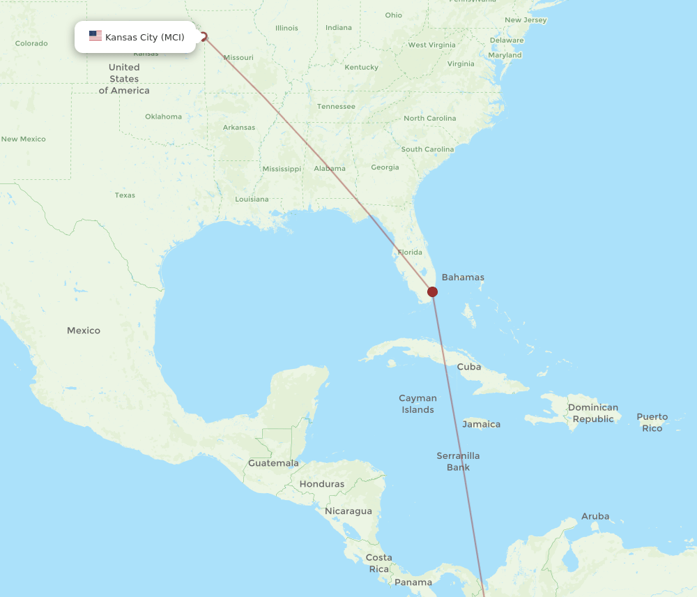 CLO to MCI flights and routes map