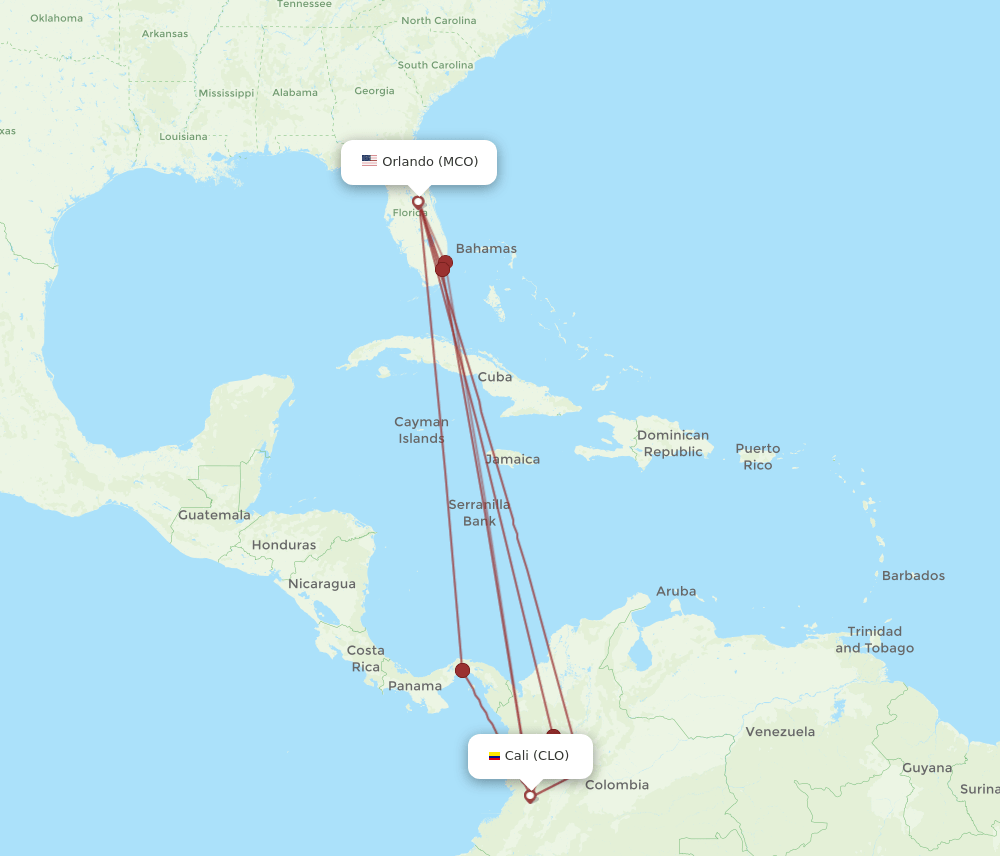 CLO-MCO flight routes