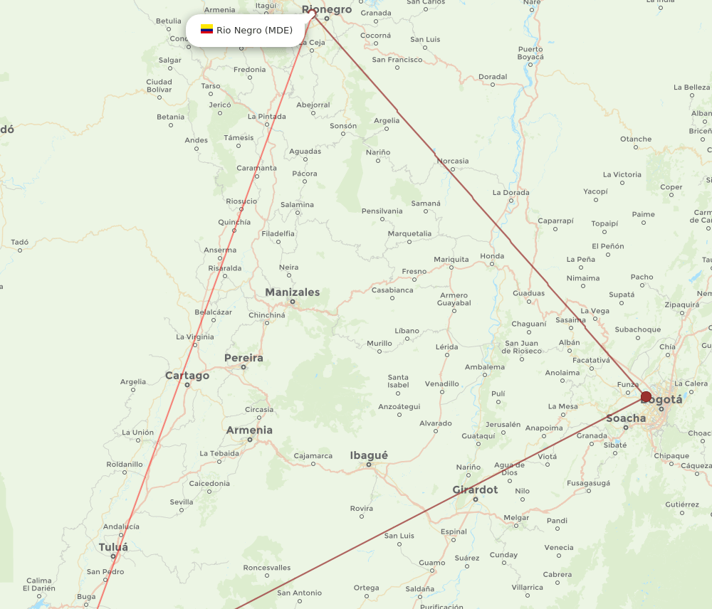 CLO to MDE flights and routes map