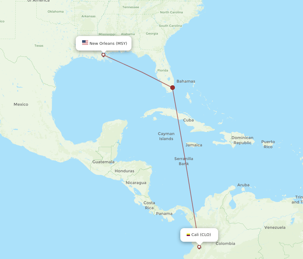 CLO to MSY flights and routes map