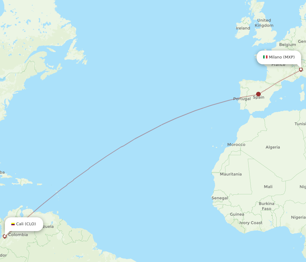 CLO-MXP flight routes