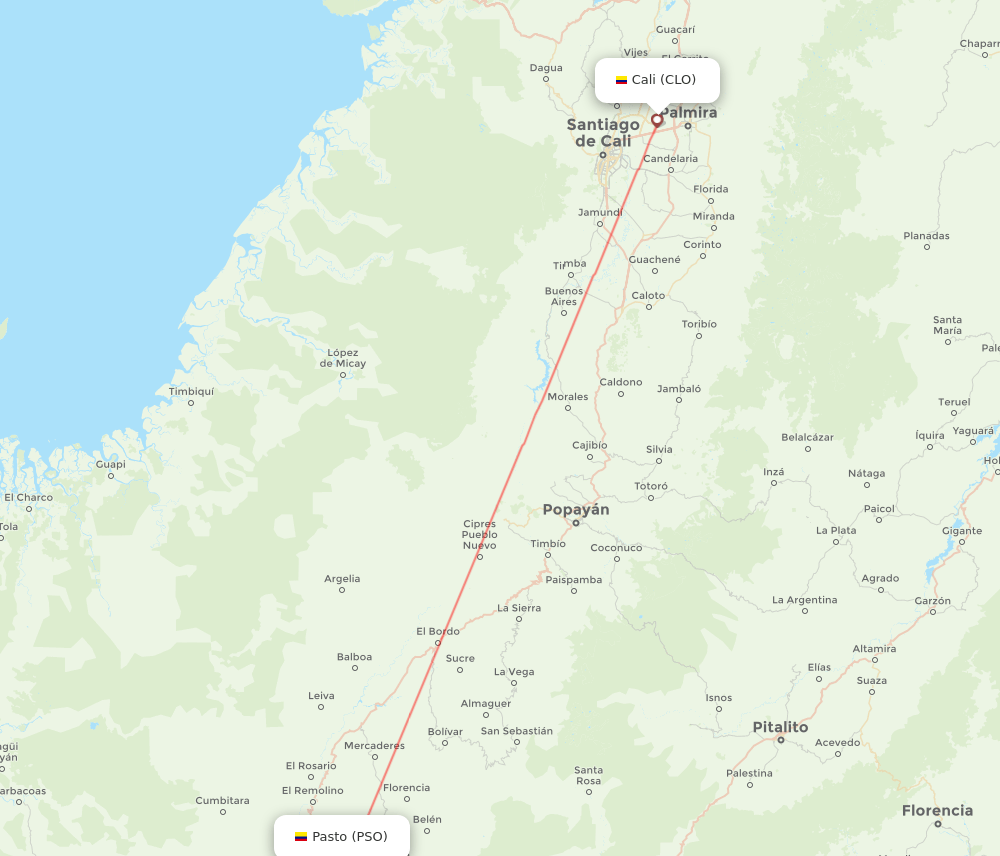 Cali - Pasto route map and flight paths