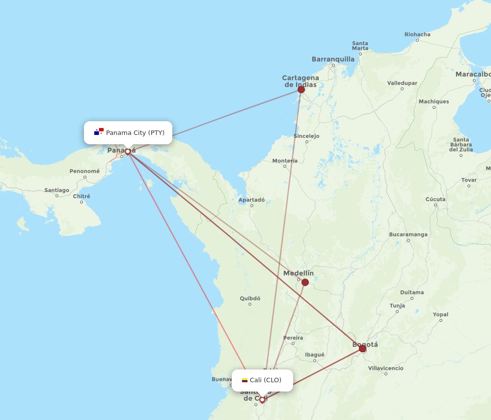CLO to PTY flights and routes map