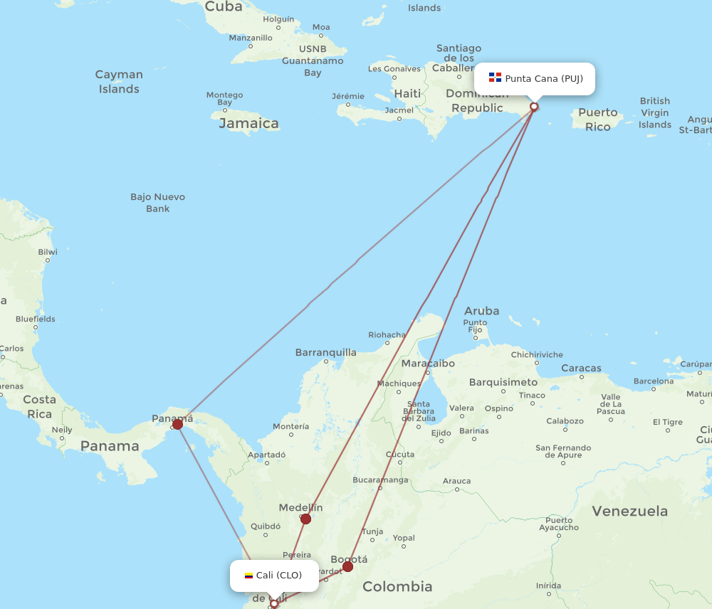 CLO-PUJ flight routes