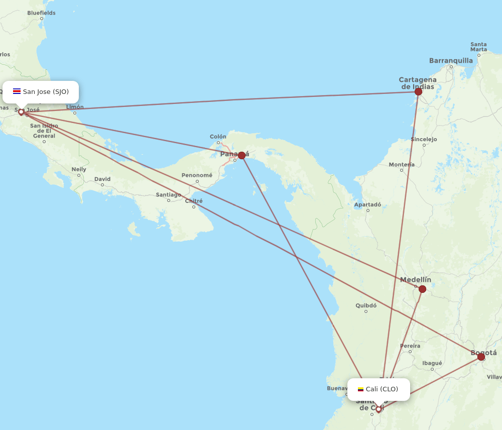 CLO-SJO flight routes