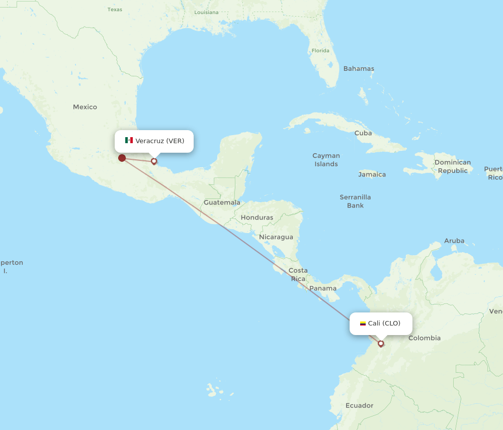 Veracruz - Cali route map and flight paths