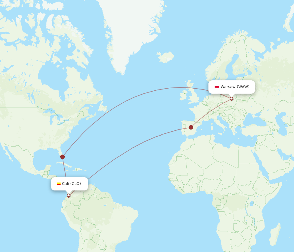 CLO-WAW flight routes