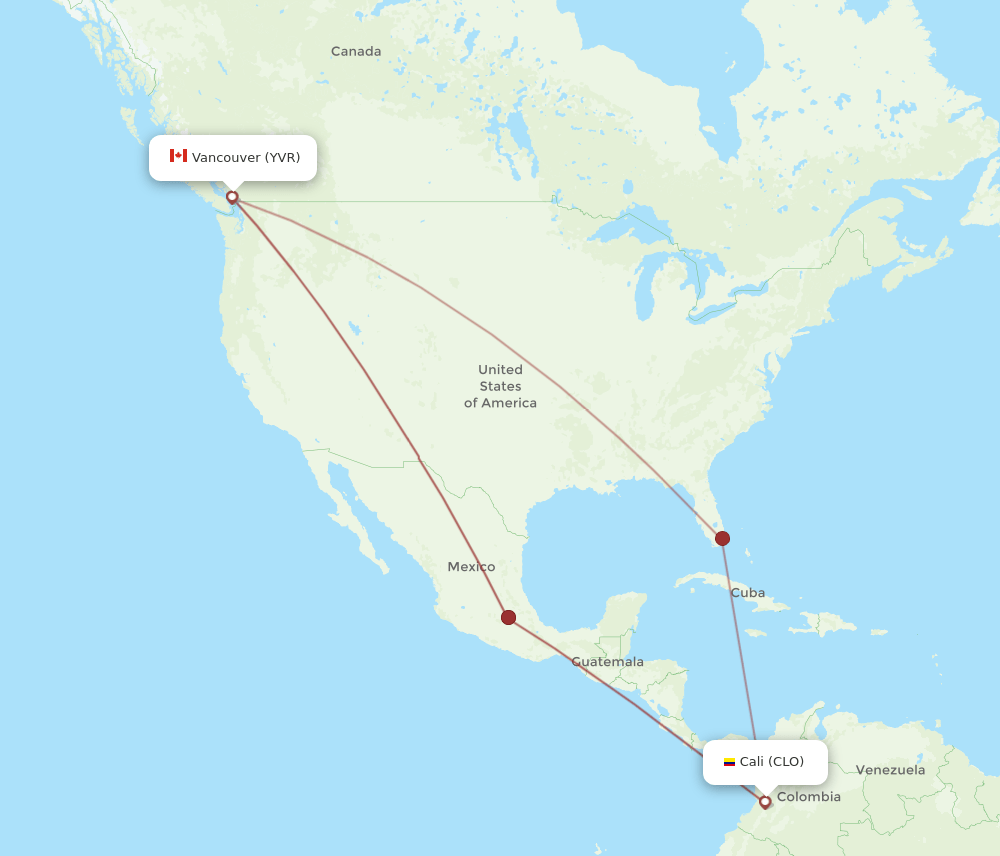 YVR to CLO flights and routes map