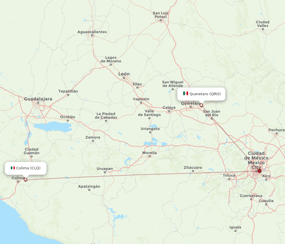 Colima - Queretaro route map and flight paths