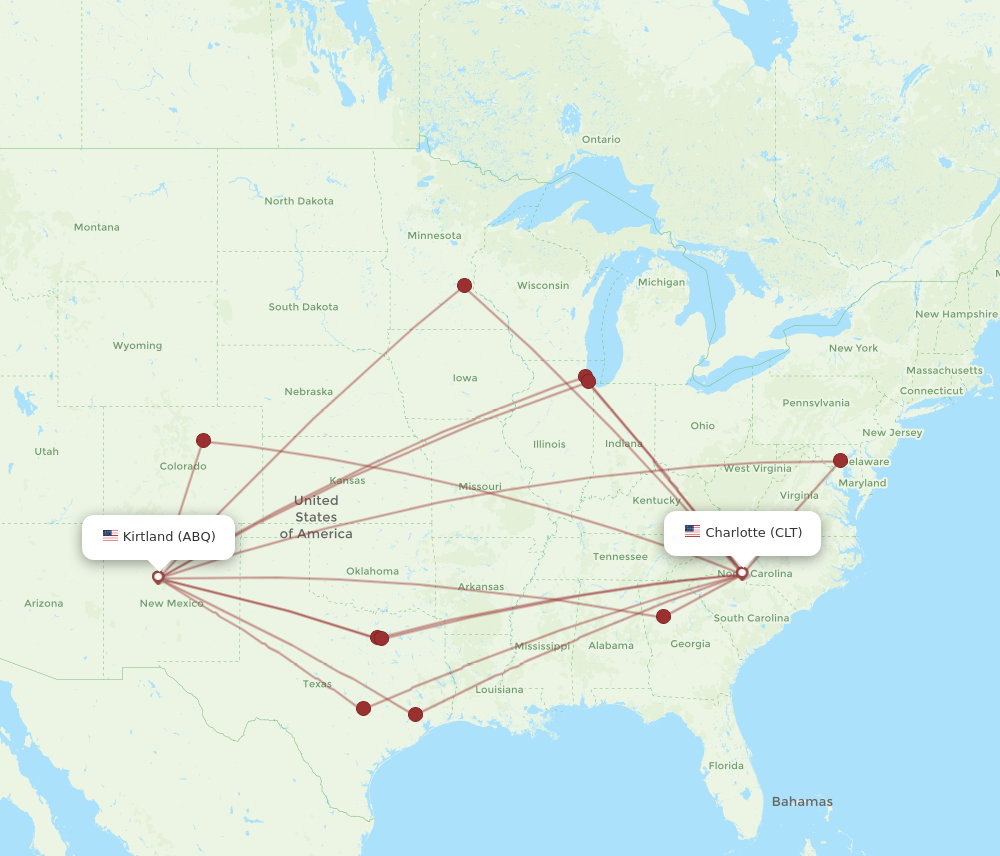 CLT to ABQ flights and routes map