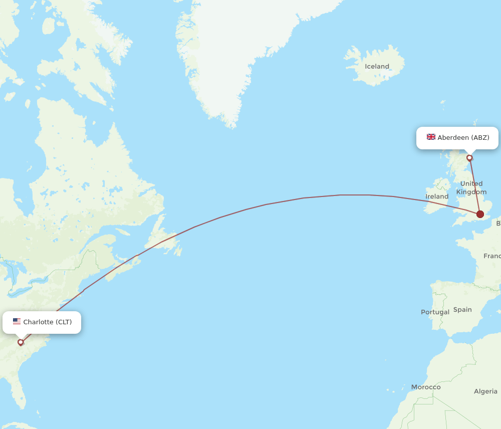 CLT to ABZ flights and routes map