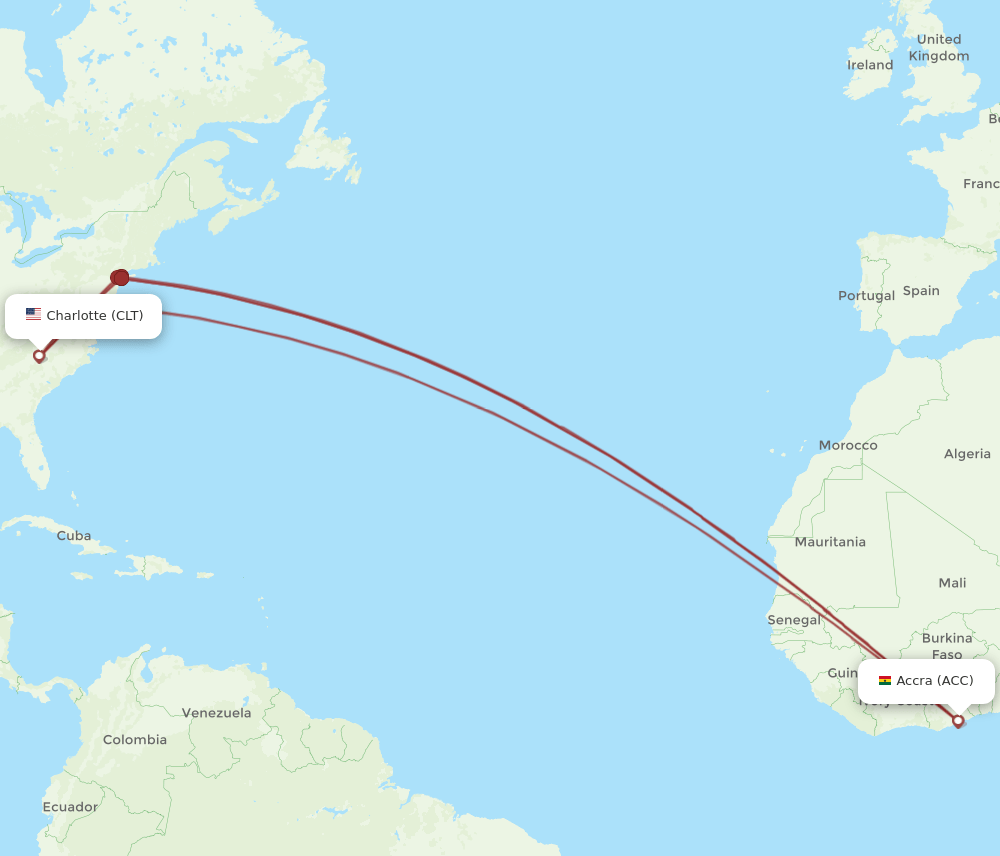 CLT-ACC flight routes
