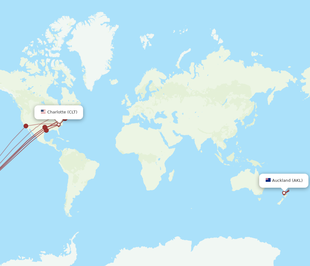 CLT to AKL flights and routes map