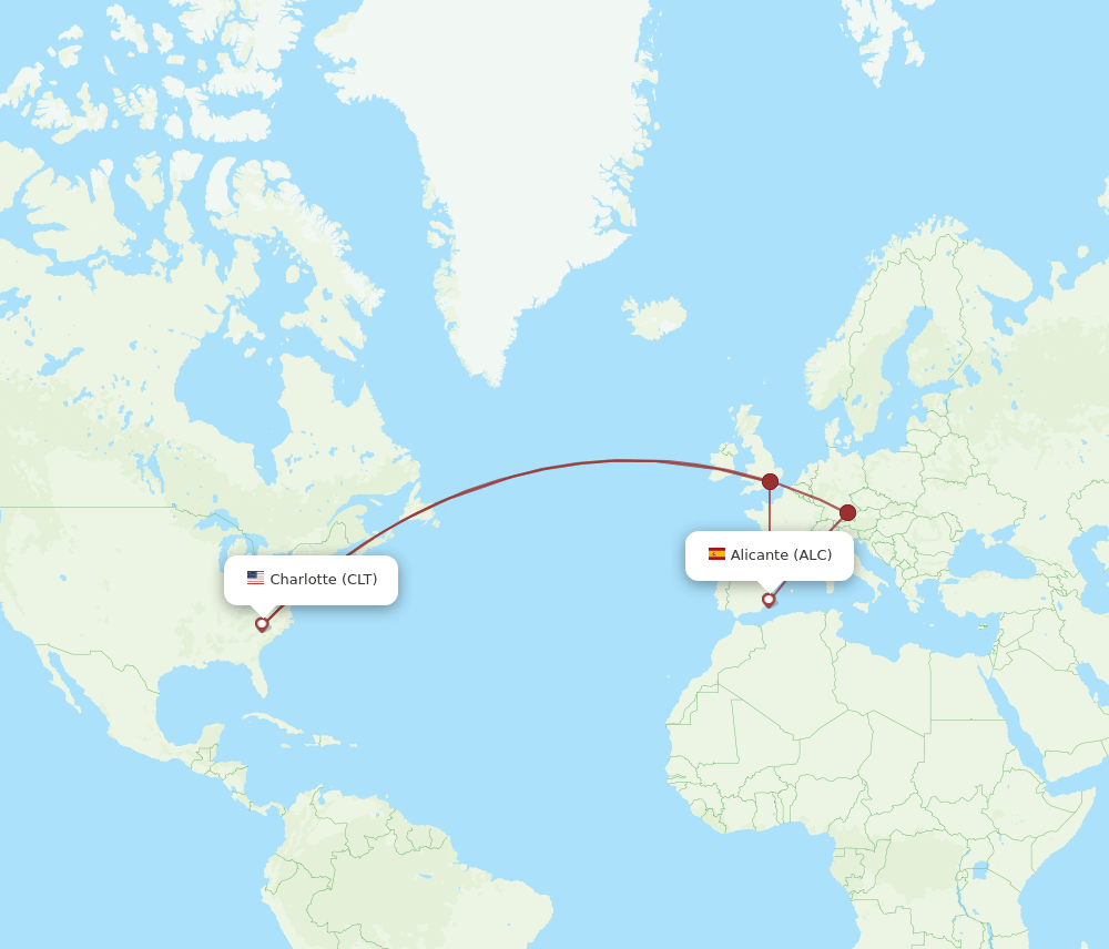 ALC to CLT flights and routes map