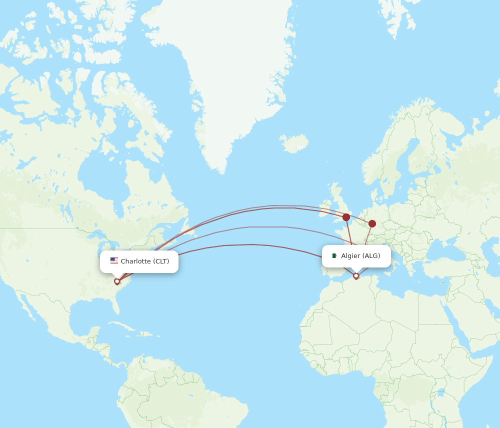 CLT-ALG flight routes