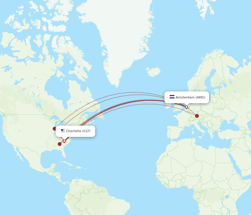 CLT to AMS flights and routes map