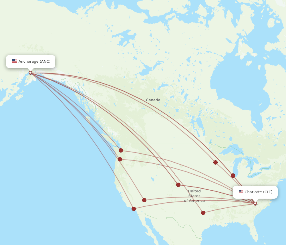 CLT to ANC flights and routes map