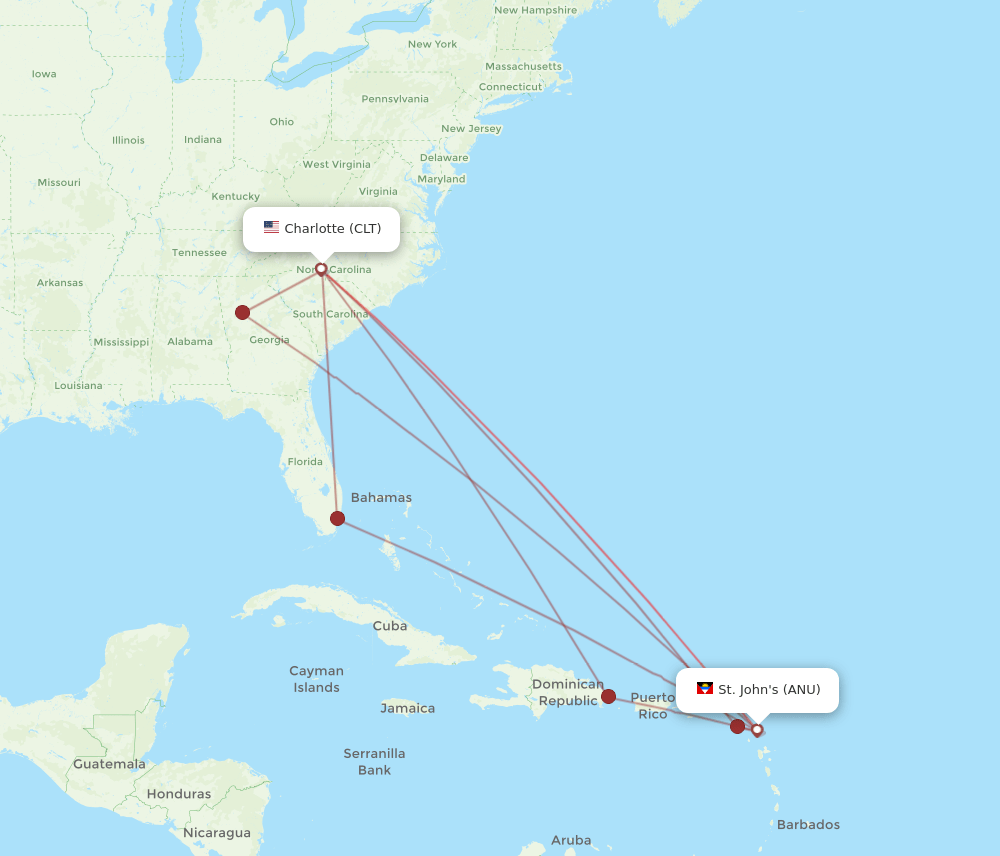 CLT-ANU flight routes