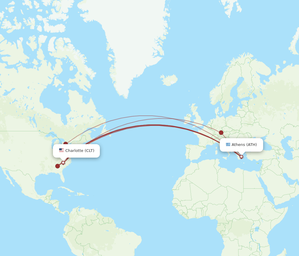 CLT to ATH flights and routes map