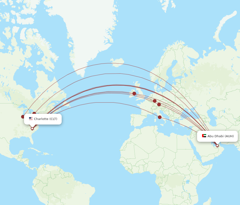 CLT-AUH flight routes
