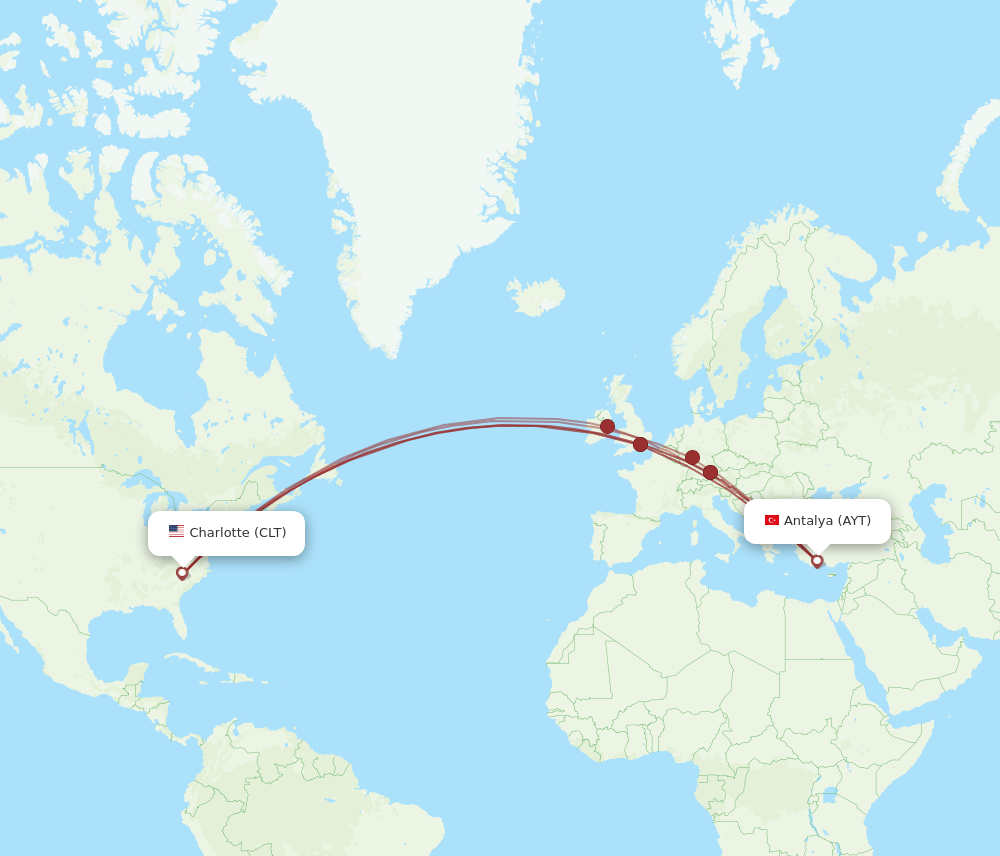 CLT-AYT flight routes