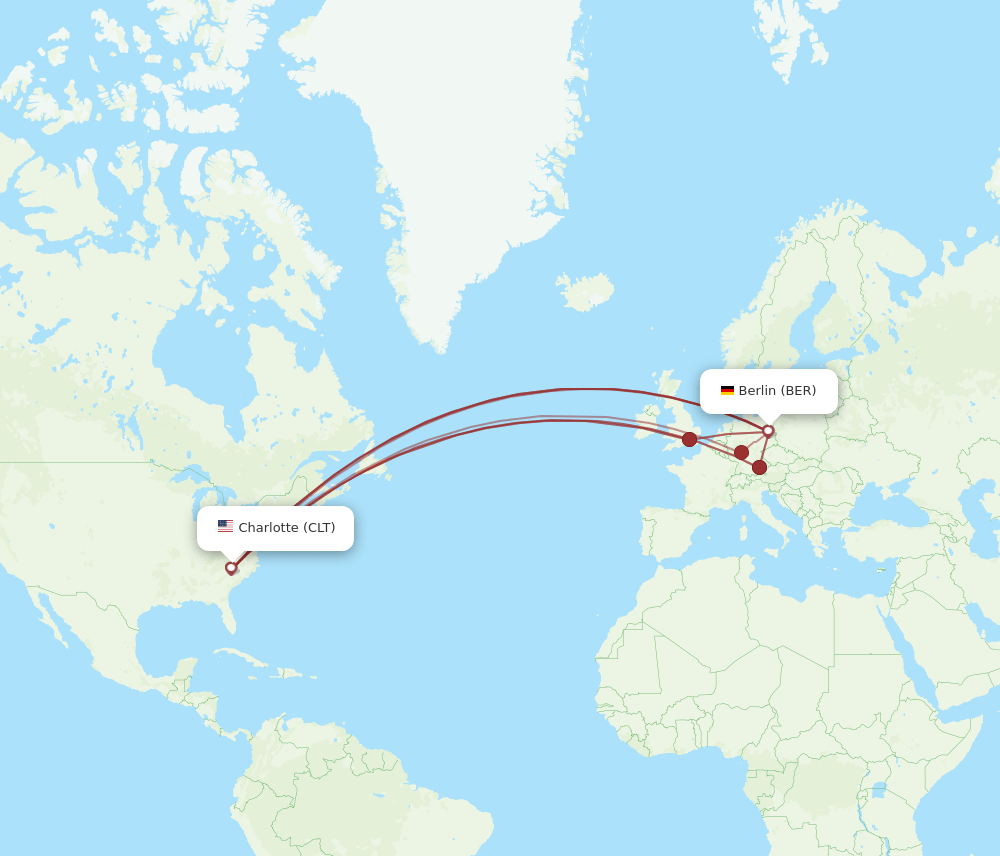 CLT-BER flight routes
