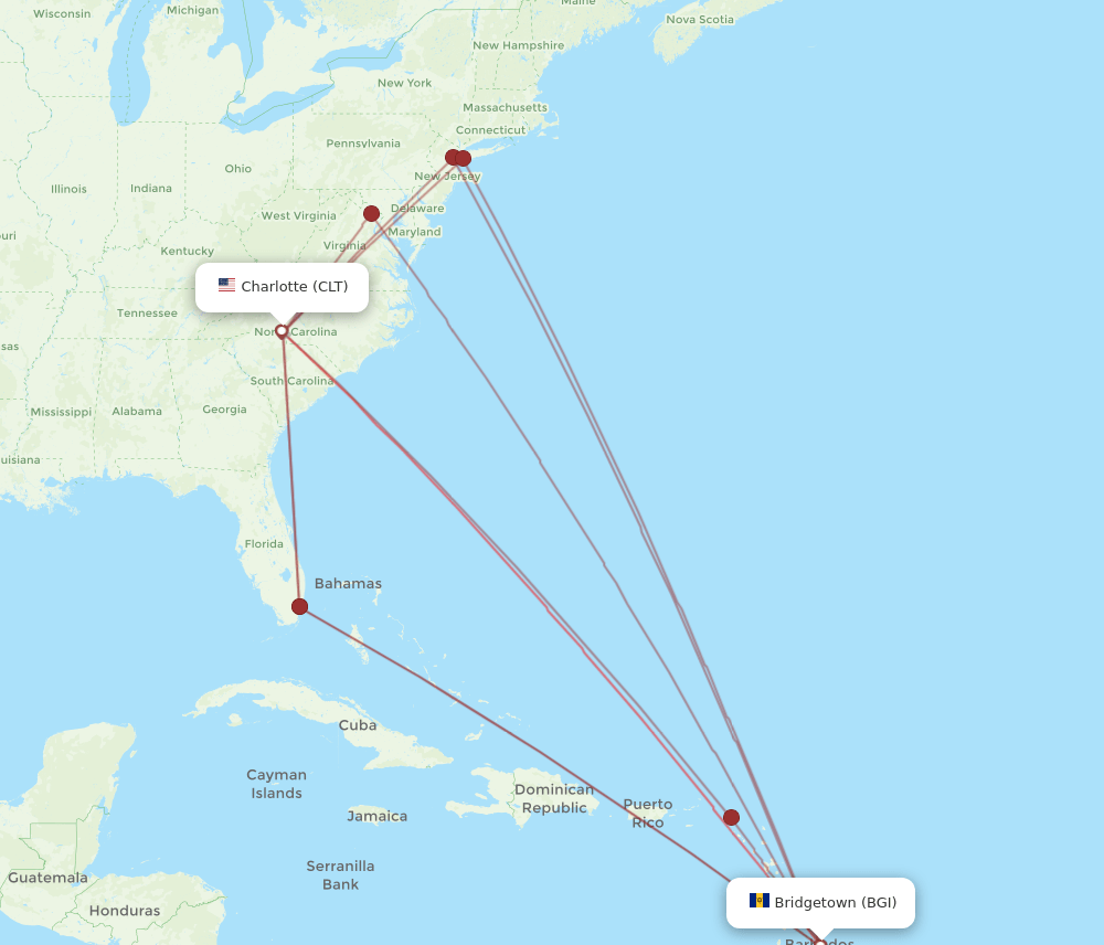 CLT-BGI flight routes