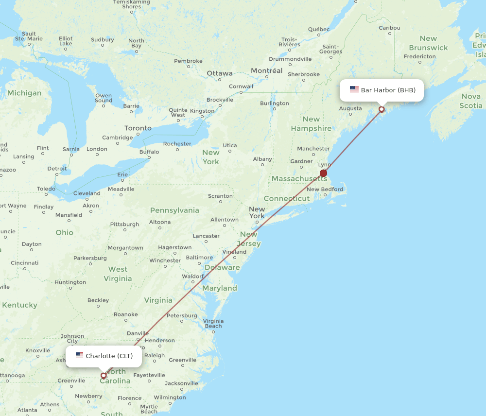 CLT to BHB flights and routes map