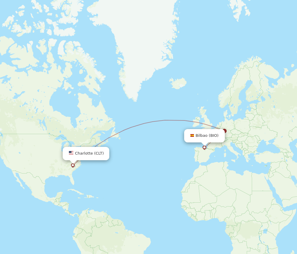 CLT to BIO flights and routes map