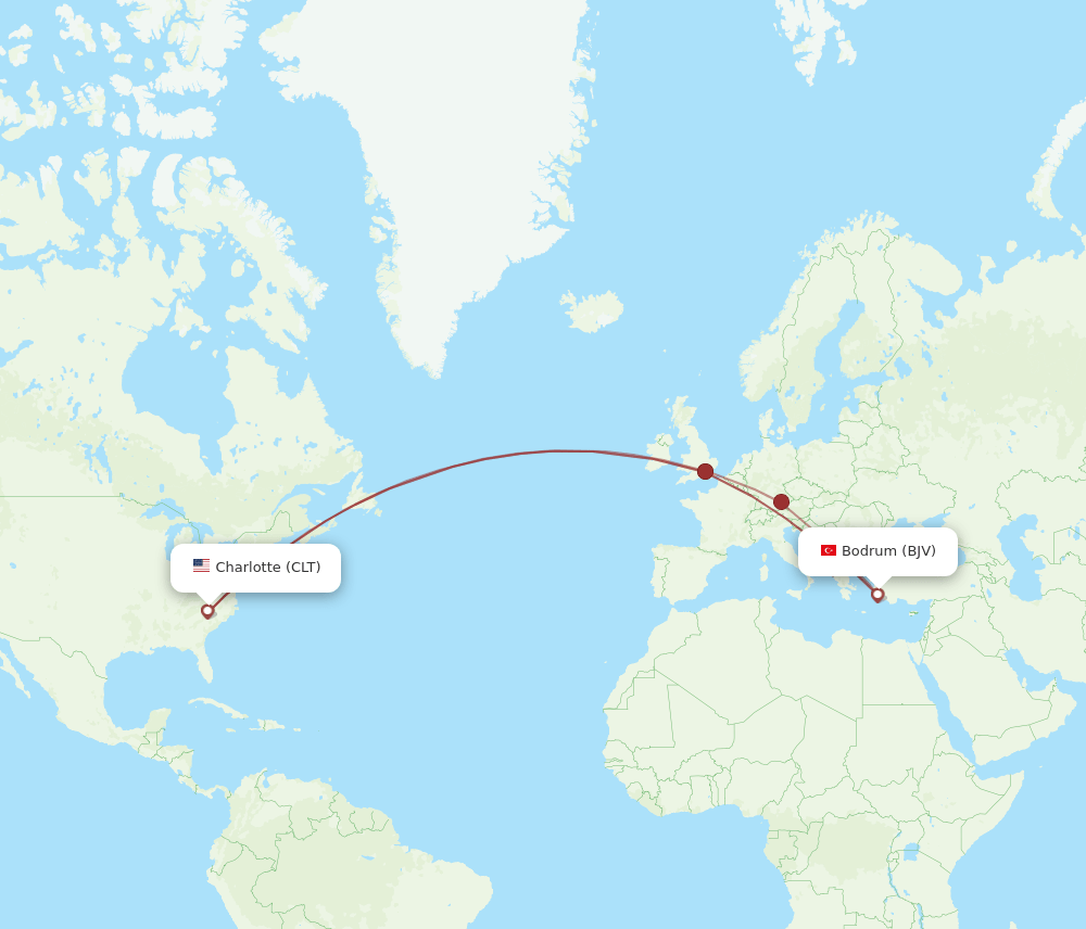 CLT-BJV flight routes