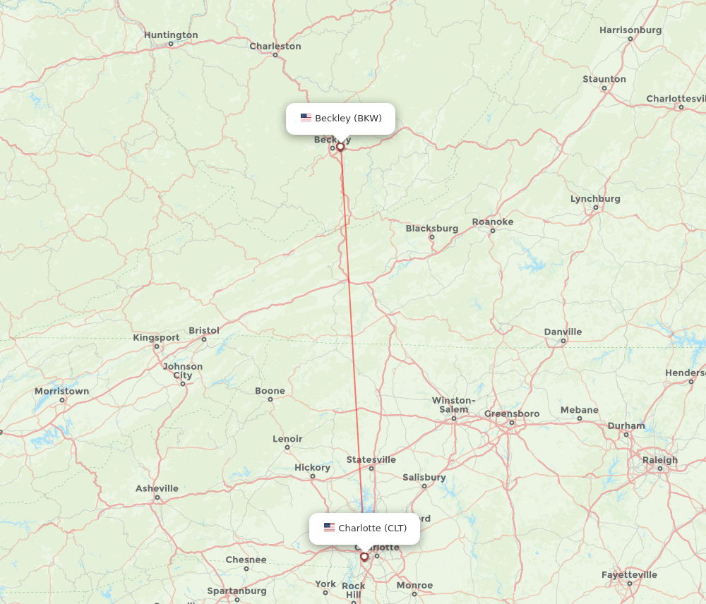 CLT to BKW flights and routes map