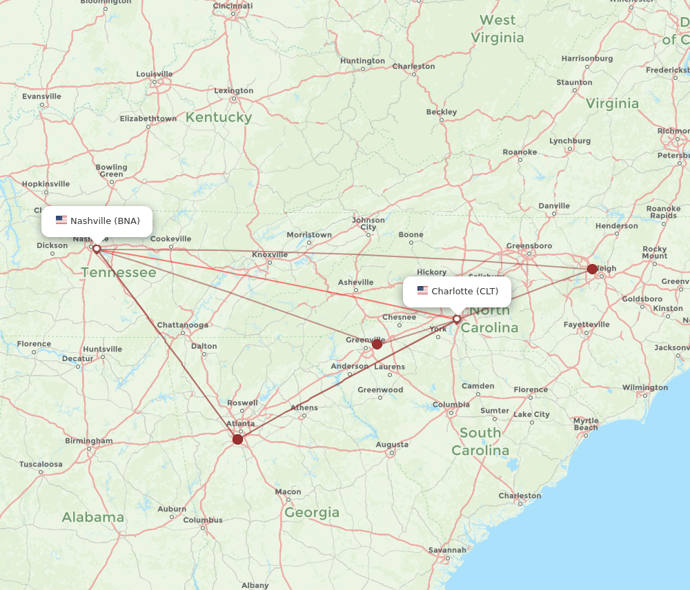CLT-BNA flight routes